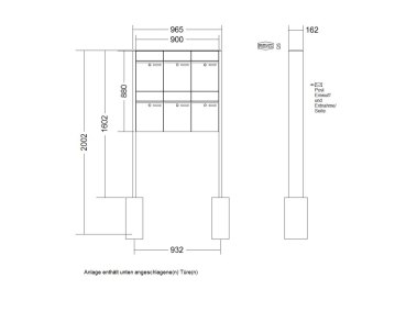 Preview: Freistehend zum Einbetonieren RENZ Plan Graualuminium RAL 9007 6 Briefkästen